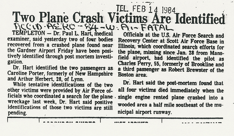 Gardner Massachusetts Psychic Plane Crash